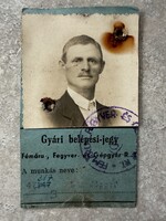 Gyári belépési-jegy  Fémáru, Fegyver- és Gépgyár R. T