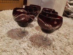 Bordó kristály 6 db pezsgős pohár