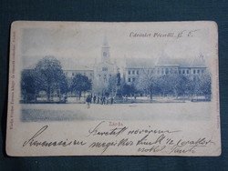 Képeslap,Pécs,Sétatér,Zárda templom,gimnázium látkép,részlet ,Pécs kiadás,1899-