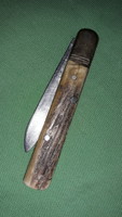 Antik agancs nyeles rézrátétes kifent acélpengés bicska zsebkés 16 cm - 6 cm penge a képek szerint