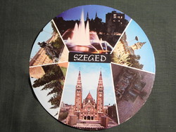 Képeslap,mozaik,Szeged,szökőkút,tanácsháza,zenélőóra,fogadalmi templom,füvészkert, 1979-