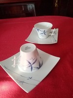 Limoges-i porcelán kávés  /  teás csésze és csészealj 2 szett -- kék-fehér