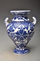 Hódmezővásárhelyi majolika váza, Csikós István HMV fazekastól, jelzett.