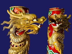 SÁRKÁNYOS OSZLOP PÁR, RÉGI KÍNAI, BOLT, ÉTTEREM, ÜZLET DEKORÁCIÓ RETRO VINTAGE CHINESE DRAGON PILLAR