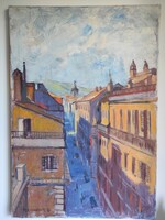 Prudzik József római házak utca részlet 1961-ből  olaj vászon festmény