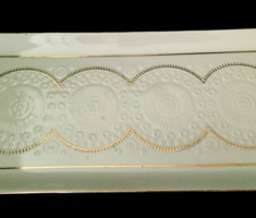 GYÖNYÖRŰ HOLLÓHÁZI FEHÉR-ARANY PORCELÁN 6 SZEMÉLYES SÜTIS,DESSZERTES KÉSZLET