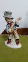 Régi W&A Bertram porcelán figura Mandolinozó fiú