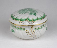 1T430 Régi zöld virág mintás nagyméretű Herendi porcelán bonbonier