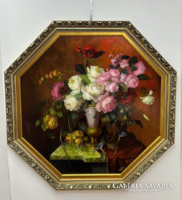 Fürst József virágcsendélet 82 cm átmérő plusz keret