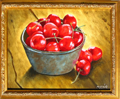 Moona:Egy tál cseresznye EREDETI olajfestmény