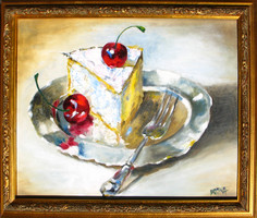 Moona: Cseresznyés süti EREDETI olajfestmény