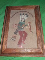 Eredeti indián NAVAHO KATCHINA figurás HOMOKFESTETT KÉP művész által dedikált 19x14cm  képek szerint