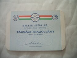 Magyar Autóklub tagsági igazolvány 1986
