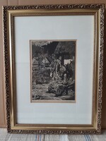 Csanády András Munkácsy-díjas művész (1929 - ): " Ismét eljött az az óra" - fametszet
