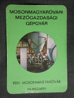 Kártyanaptár,MMG,Mosonmagyaróvár mezőgazdasági gépgyár, 1974,   (7)   -sérült-