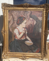 Glatz Oszkár után: Gyermekportré - olaj, vászon 40x52 cm + keret