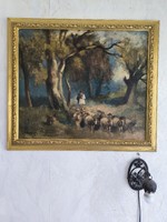 Antik tàjkép Erdő részlet legelő bàrànyok  Juhász téma. B. Bélavàry István festmény