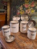 ANTIK FAJANSZ CUKOR, KAKAÓ, KÁVÉ, TEA TARTÓ 1900 KÖRÜL