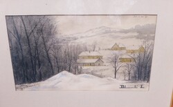 Dobroszláv Lajos (1902-1986) Házak A Völgyben,Képcsarnokos Festmény