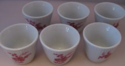 Rózsaszín rózsás porcelán pálinkás, lágytojásos pohár készlet