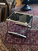 KRÓM ÉS ÜVEG NÉMET RETRO DESIGN KÍNÁLÓ VAGY DOHÁNYZÓ ASZTAL, ESETLEG VIRÁGTARTÓ ÁLLVÁNY