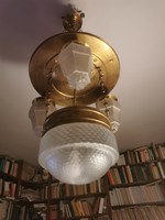 Antik/szecessziós-art deco/háromágú,középbúrás réz csillár.