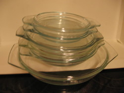 6 db kék jénai tányér, fedő , Sovirel, Pyrex
