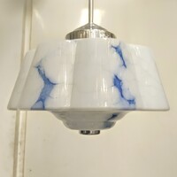 Art deco mennyezeti lámpa felújítva - ritka formájú, márványozott fehér - kék búra