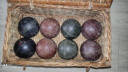 Antique Old Stone BOCCA Ball Set in Basket 8+1 + Storage Basket