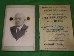 Antik1940 MAGYAR KIRÁLYI ÁLLAMVASUTAK - LACHNIT KÁROLY IGAZGATÓ ÉVES BÉRLET a képek szerint