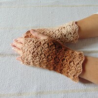 Ana - kézmelegítő (S-M) / Puha, elegáns, horgolt csipkemintás kézmelegítő / ujjatlan kesztyű