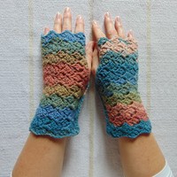 Kasa - kézmelegítő (S-M) / Puha, elegáns, horgolt csipkemintás kézmelegítő / ujjatlan kesztyű