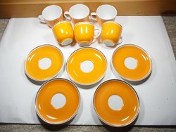 Retro porcelán teáskészlet kávéskészlet Hollóháza jelzett - 6 db csésze, 5 db kistányér