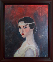 Neo artdeco, tanúsítványal. Rejtélyes szemek. 55x46cm. Eredeti Palaics Eszter festmény.