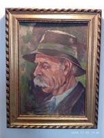 Ruttkay György:Kalapos férfi-olajfestmény.