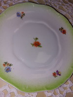Hollóházi porcelán süteményes tányér, antik zöld szegélyes