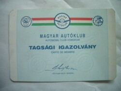 Magyar Autóklub tagsági igazolvány 1993