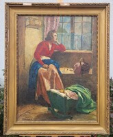 Mihalovits Miklós (1888 - 1960): Anya Gyermekével olaj-vászon festmény!