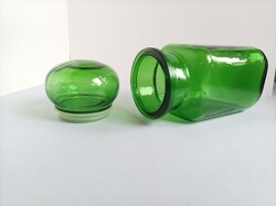 Nagyobb méretű dekoratív zöld, dugós üveg tároló, 23 cm magas