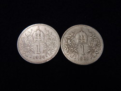 2 db ritkább I. Ferencz József 1 Korona 1901 és 1904  együtt