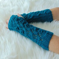 Olajzöld - kötött kézmelegítő (S-M) / Puha, elegáns, csipkemintás kötött ujjatlan kesztyű