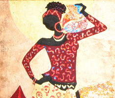 Moona:Afrikai nő EREDETI olajfestmény