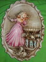 Gyönyörű antik biedermeyer domborműves kerámia jelenetes falikép HÓFEHÉRKE 23 X 17cm a képek szerint