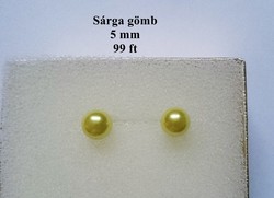 Sárga kerek gömb 5 mm gyöngy fülbevaló beszúrós