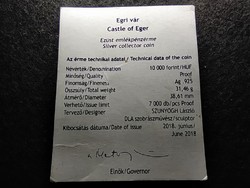 Egri vár .925 ezüst 10000 Forint 2018 Tanúsítvány