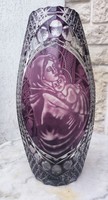 Gyönyörű színes KRISTÁLY VÁZA, MÁRIA KIS JÉZUS KÉPPEL ,Ajándék is . Szignàlt!!!!!!!. Madonna jelenet