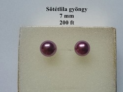 Sötétlila kerek gömb gyöngy fülbevaló beszúrós