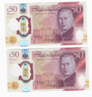 Sorszám követő 2 darab 50 GBP ANGOL FONT - UNC bankjegy