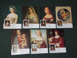 Postcard, cm, stamp, occasional stamp, 7 Raffaello Santi 500 anniversary art series, 1983-