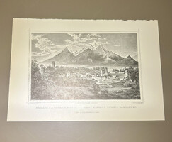 Késmárk és a Tátra hegység, Felvidék - Hunfalvy - Rohbock acélmetszet, reprint